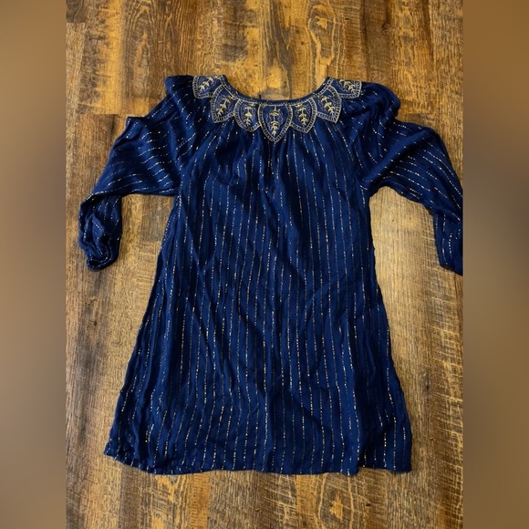 AMUSE SOCIETY Women's Dress Long Sleeve Keyhole Neck Embroidered Metallic XS - Picture 3 of 4